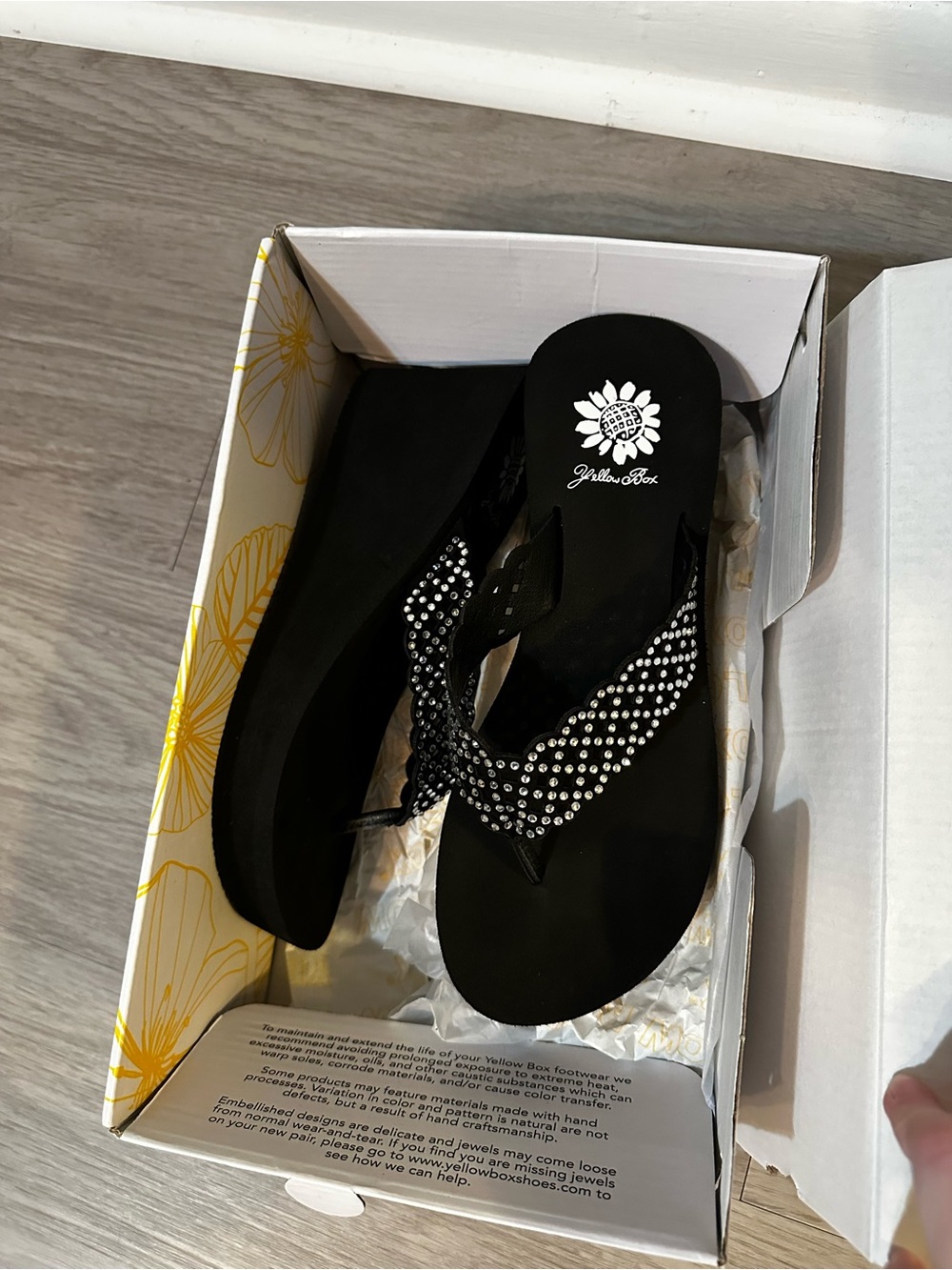 Yellow Box Black Wedge Sandal with Crystal-Studded Straps - Picture 2 of 3